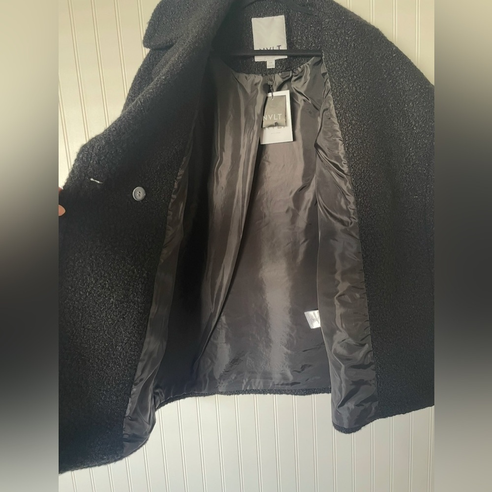 NEW NVLT Flat Boucle Double Breasted Over Coat Jacket Womens L Black Winter - Picture 12 of 16